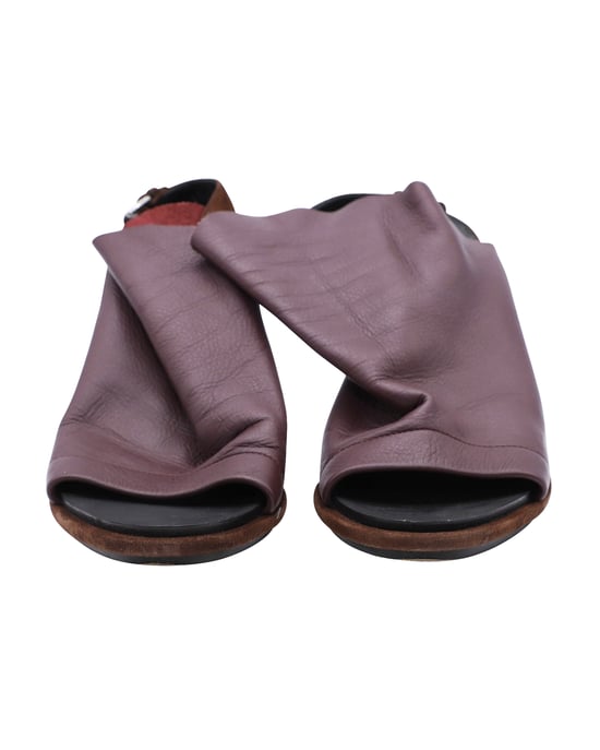 Balenciaga Open Toe Slingback Mules in Bordeaux Leer - Image 2