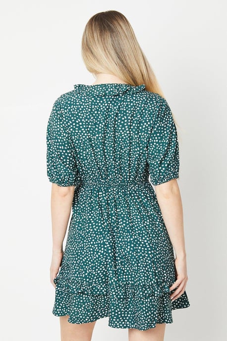 Green Spot Wrap Mini Dress - Image 3
