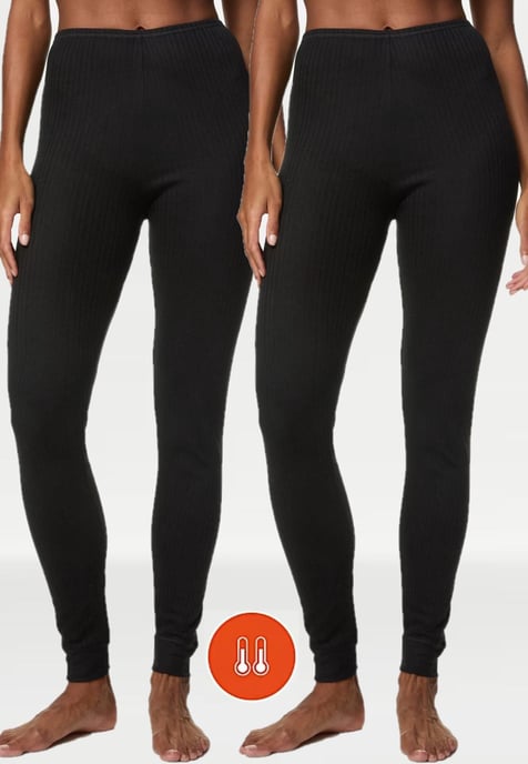 M & S Womens 2 Pack Thermal Pointelle Leggings In Black - Image 1