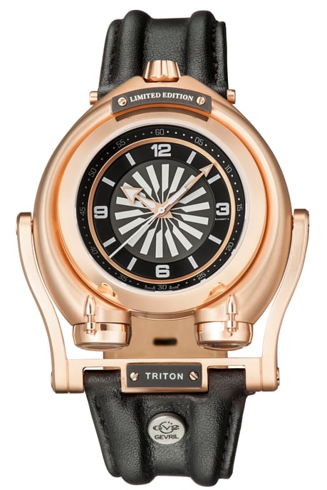 GV2 Triton  Black Dial Calfskin Black Leather  Swiss Automatic  Watch