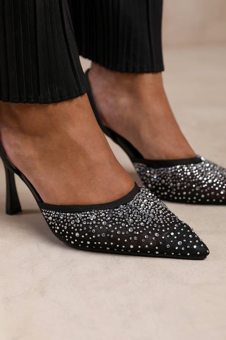 Wheres That From Womens 'California' Diamante Mesh Pointed Toe Sling Back Heel