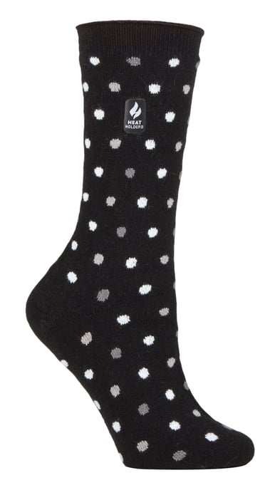Heat Holders - Ladies Ultra Lite Thermal Brushed Inner Yarn Design Socks - Black/ Tonal (Nicosia) - Image 1
