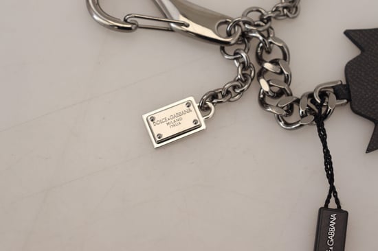 Dolce & Gabbana Black Prince Spikknappar Logotyp Silver Mässing Herrnyckelring - Image 4