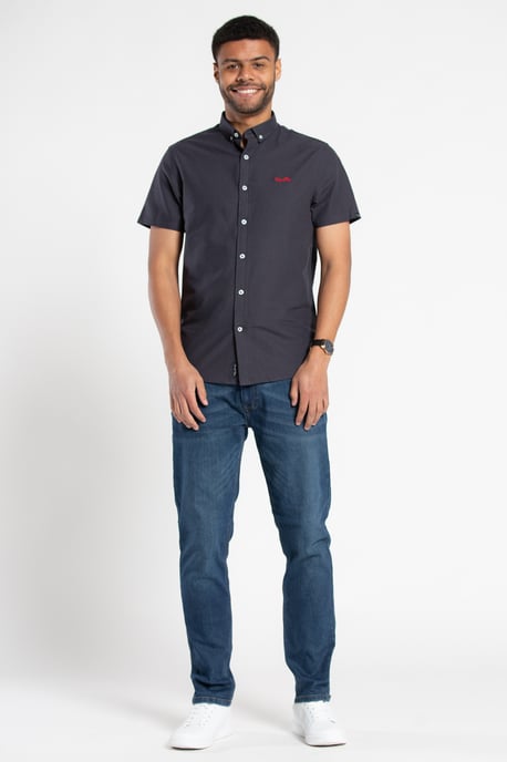Navy Cotton Oxford Short-Sleeve Shirt