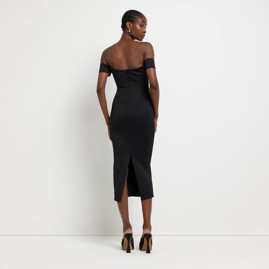 River Island Womens Bodycon Midi Dress Black Bardot