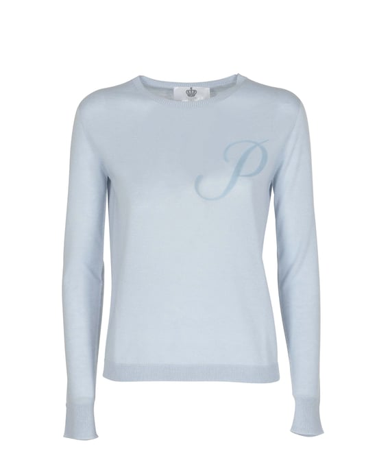Crown Of Edinburgh Cashmere Long Sleeve Art 004 Light Blue Letter P - Image 2