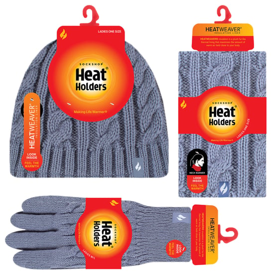 Heat Holders - Womens Thermal Winter Fleece Hat, Neck Warmer and Converter Gloves set - Dusky Blue - Image 2