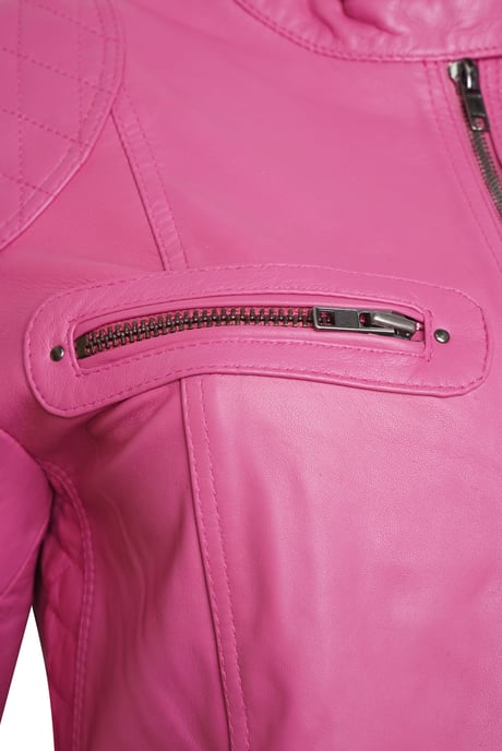 Pelle D’annata Ladies Real Leather Biker Jacket in Magenta