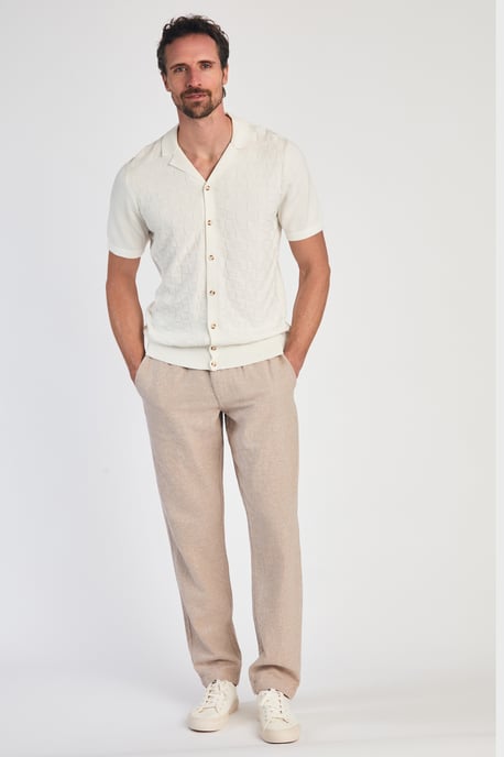 Ecru Cotton Knitted Check Shirt
