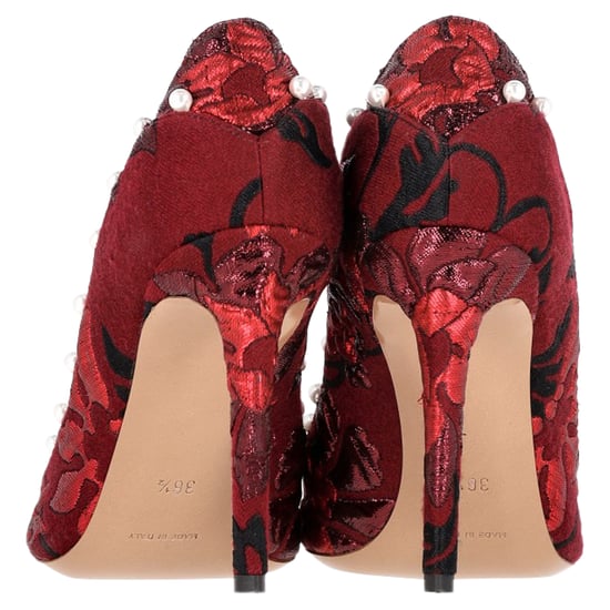 Aquazzura Pearl Embellished Pumps in Red Cotton - Image 5