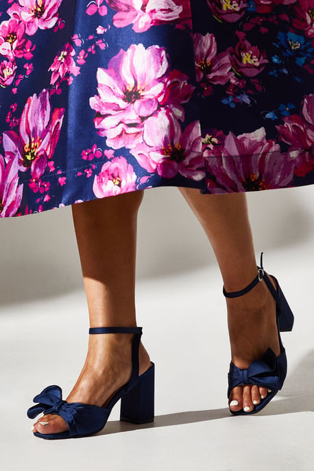 Tina Satin Soft Ruffle High Block Heel Sandals
