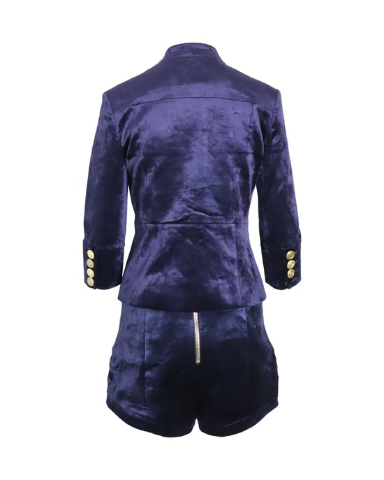 Pierre Balmain Military Blazer and Shorts Set in Blue Velvet - Image 2