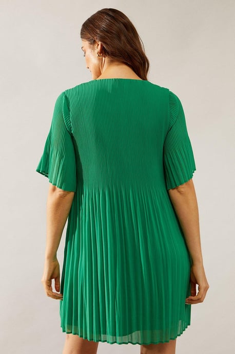 Graduated Pleat Angel Sleeve Mini Dress