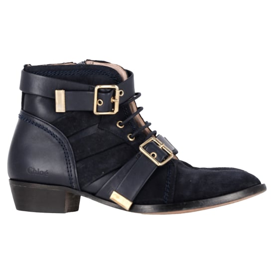 Chloé Buckled and Lace-Up Detail Ankle Boots in Black Suede - Image 1