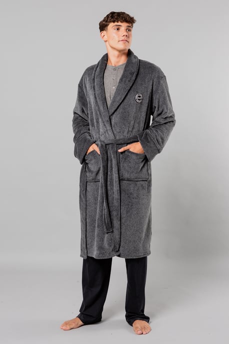 Navy Plush Shawl Collar Dressing Gown