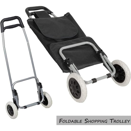 40L Black Lightweight Wheeled Folding Durable Cart Strong Grocery Bag Shopping Trolley