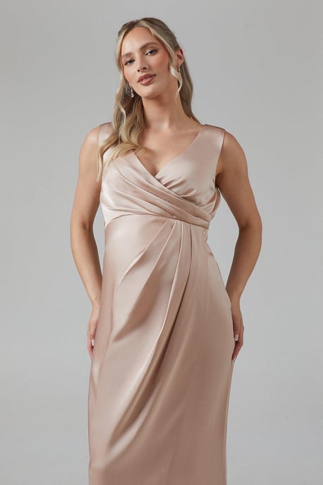Maternity Ruched Waist Detail Satin Bridesmaids Dress - Image 2