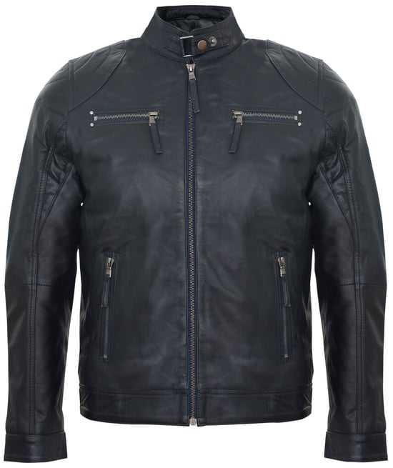 Leather biker racing jacket with zipper
