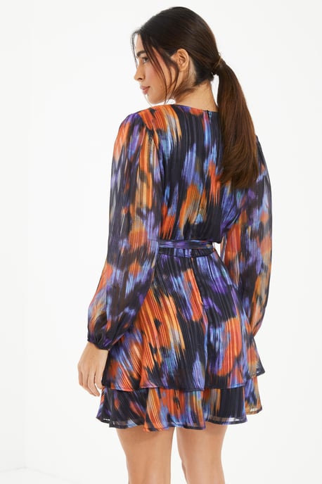 Black Smudge Print Skater Dress