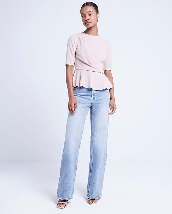 River Island Womens Peplum Top Beige Twist Front