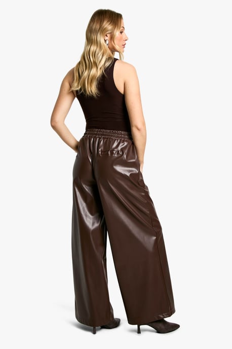 Maternity Elasticated Waist Pu Wide Leg Jogger - Image 2