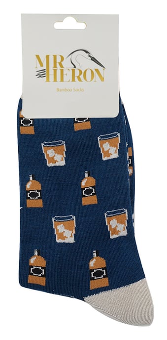Mr Heron - Bamboo Funny Whiskey Patterned Dress Socks - Whiksy (Navy) - Image 2