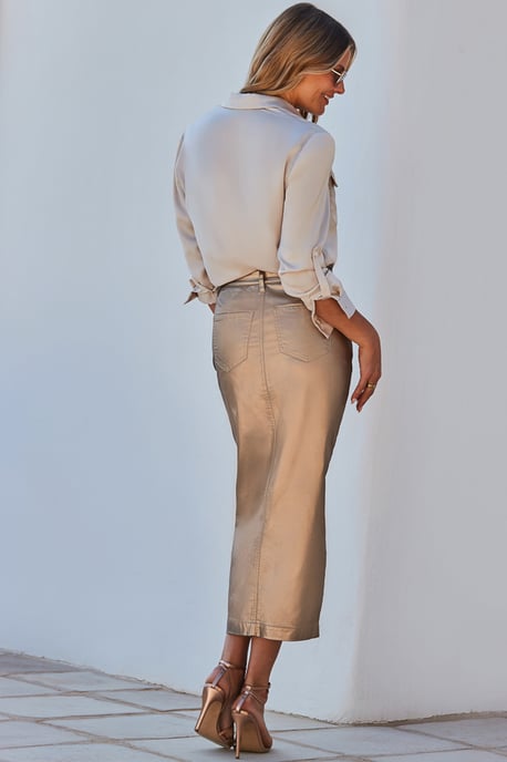 Champagne Gold Metallic Pencil Skirt