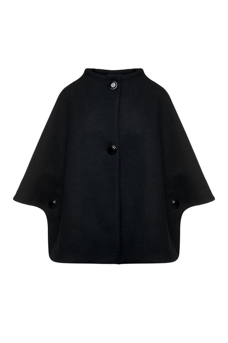 Black Faux Mouflon Cape with Buttons