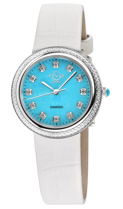 GV2 Arezzo Womens Diamond Swiss Quartz Turquoise Dial, Genuine Italian Handmade Torquoise Leather Watch - Image 1