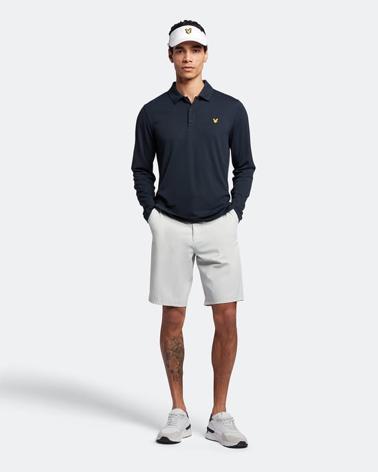 Lyle & Scott Golf Long Sleeve Technical Polo Shirt in Navy