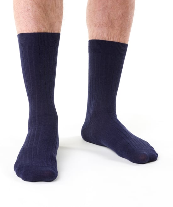 Steven - Mens Merino Wool Socks with Loose Soft Top for Swollen Feet -Navy - Image 2