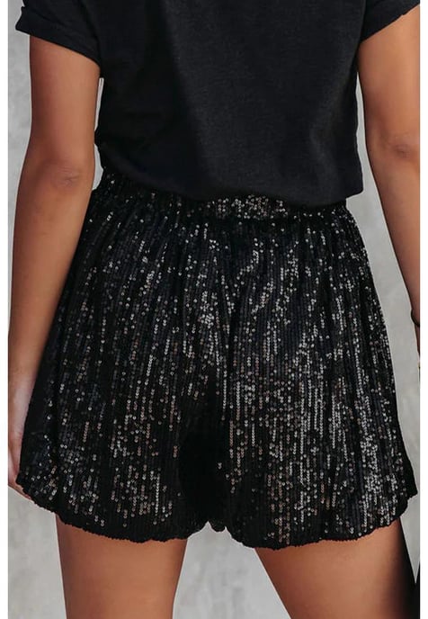 Dam Sequin High Waist Casual Shorts i Svart - Image 3