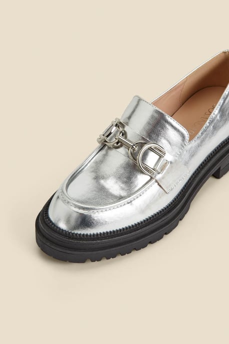 Silver Chain Trim Chunky Loafers