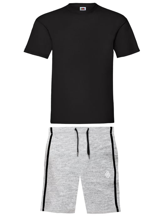 Enzo | Mens T-Shirt & Shorts Loungewear Set - Black/Grey - Image 1