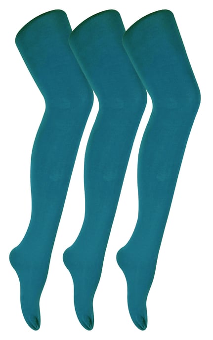 3 Pair Multipack Womens Coloured Opaque 80 Denier Tights | Sock Snob | Plain Block Colour Tights - Teal - Image 1
