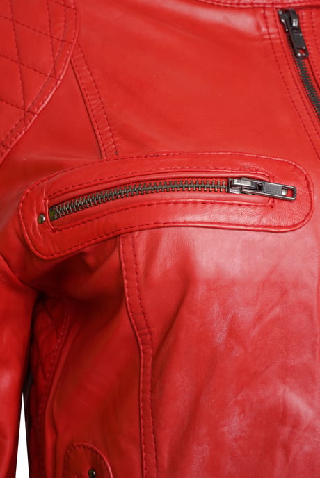 Pelle D’annata Ladies Real Leather Biker Jacket in Red