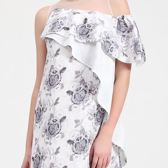Asymmetric flower print dress