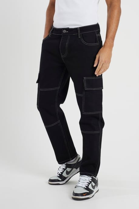 Brave Soul Mens Cargo Jeans Loose Fit Combat Jeans - Image 1
