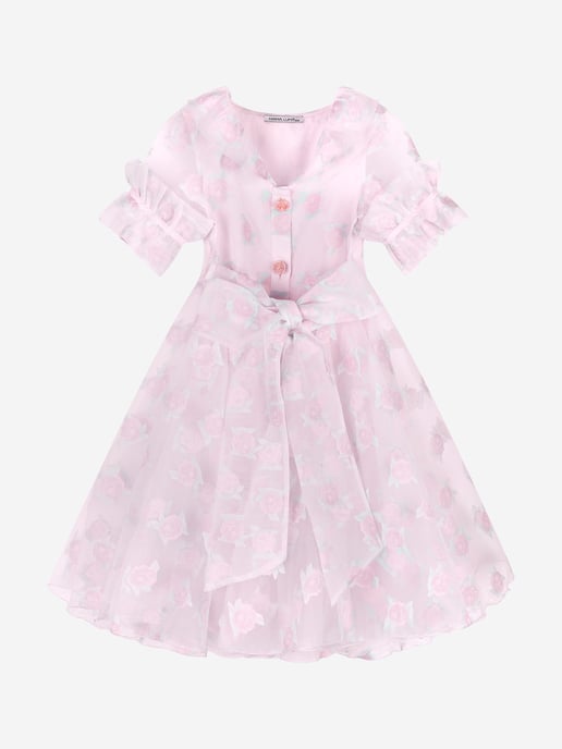 Mama Luma Girls Micro Flowers Princess Dress in Pink