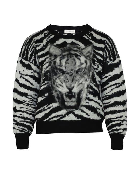 Saint Laurent Tiger Intarsia Jumper in Black Mohair - Image 1