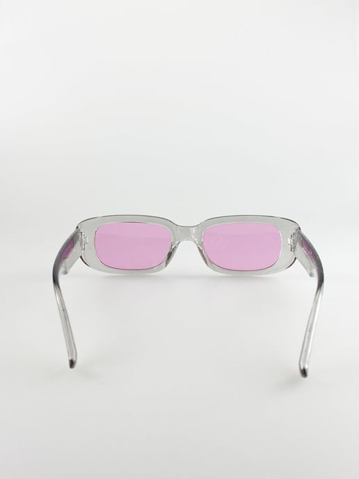 Retro Rectangle Sunglasses With Pink Lenses and Light Grey Frame