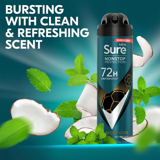 Sure Men Nonstop Protection 72H Anti-Perspirant Deodorant Sport Cool 150ml, 3pk