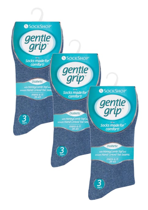 Gentle Grip - 9 Pairs Mens Non Elastic Cotton Soft Loose Top Socks - Blue - Image 2