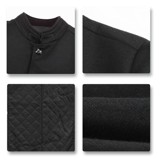 Kort Slim Fit-kappa för män med ståkrage Business Casual Ullöverrock Svart - Image 4