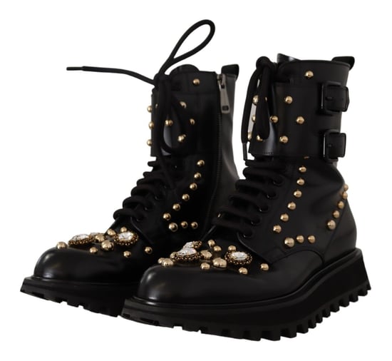 Dolce & Gabbana Men's Black Leather Crystal Embellished Boots Shoes