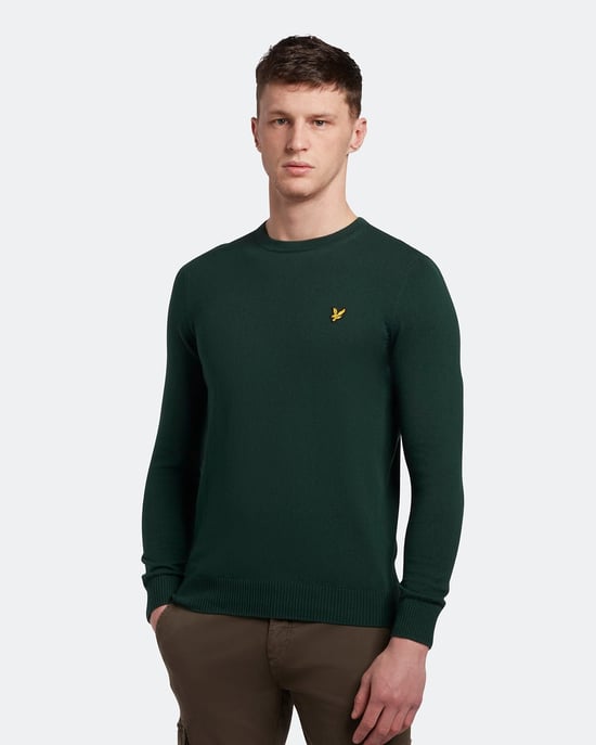 Lyle & Scott Katoenen Merino Trui met Ronde Hals in Groen - Image 1