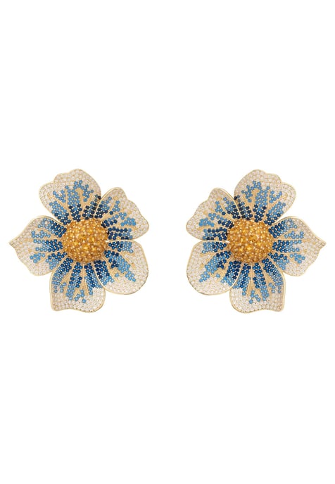 Pansy Flower Blue Earrings Gold - Image 1
