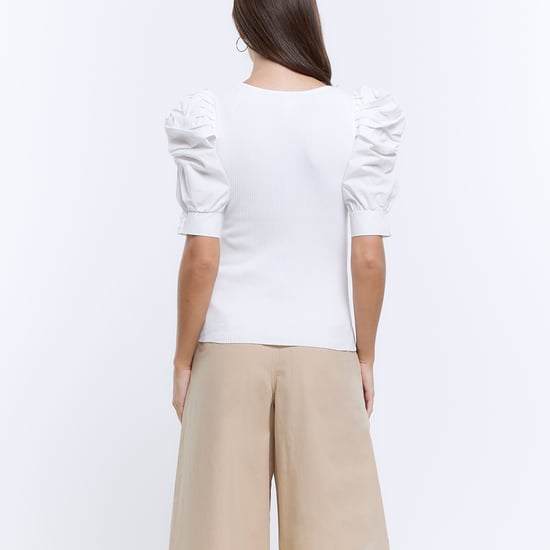 River Island Womens Top White Ruched Short Sleeve