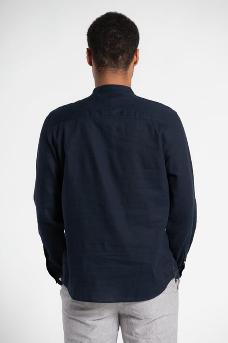 Dark Navy Long-Sleeve Linen Blend Shirt