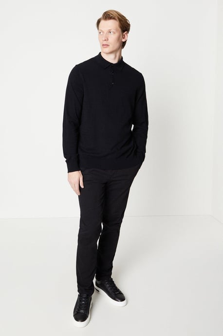 Cotton Rich Long Sleeve Knitted Polo